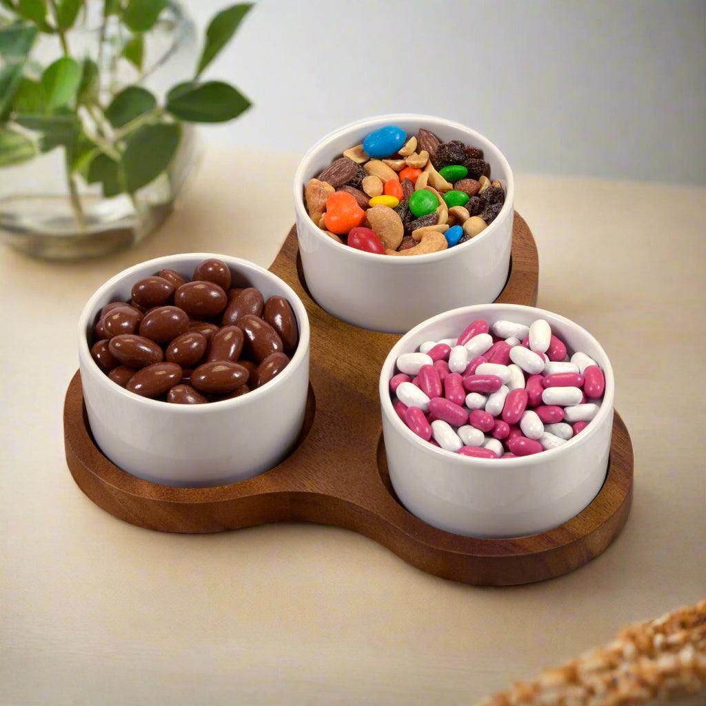 Triangular Serving Set with 3 Ceramic Dishes