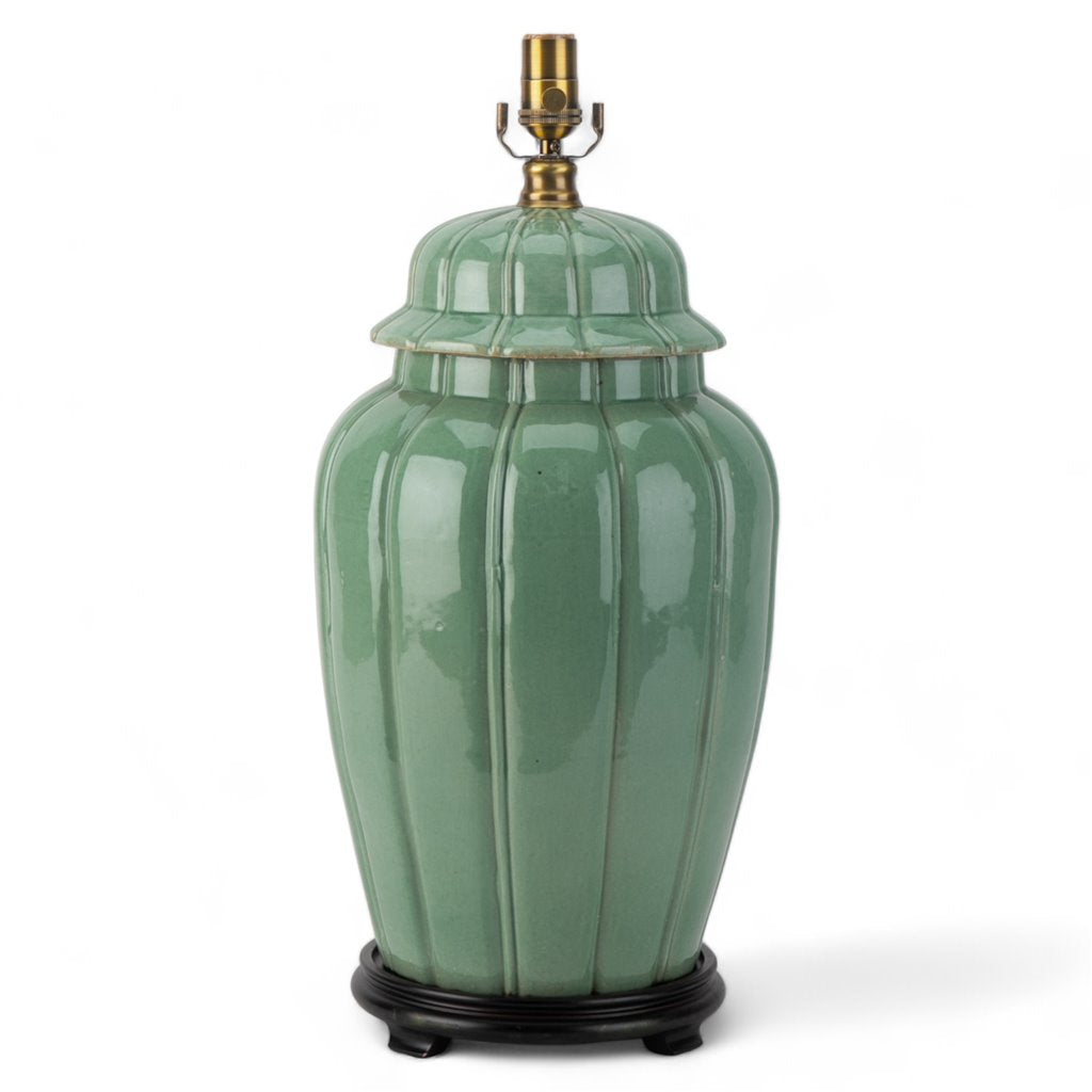 32''H Vintage Style Chinese Porcelain Celadon Green Temple Jar Lamp