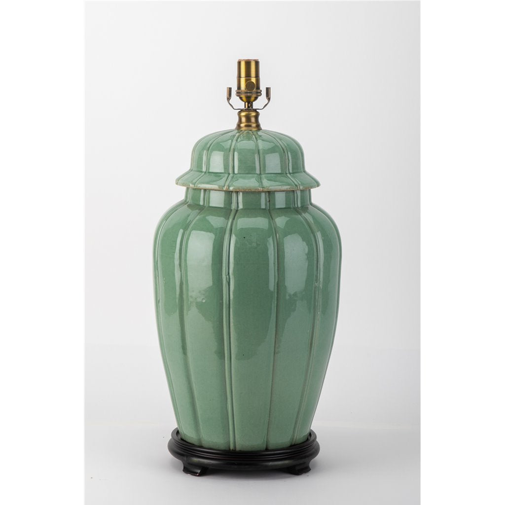 32''H Vintage Style Chinese Porcelain Celadon Green Temple Jar Lamp