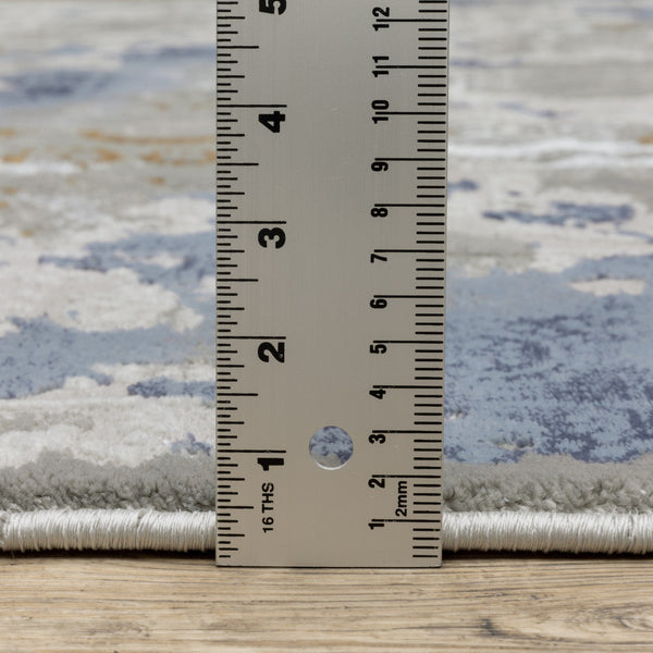 2' X 8' Grey Blue Ivory Navy Beige And Brown Abstract Power Loom Stain Resistant Runner Rug