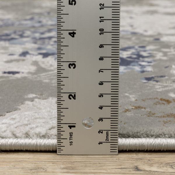 2' X 8' Grey Blue Ivory Brown And Navy Abstract Power Loom Stain Resistant Runner Rug