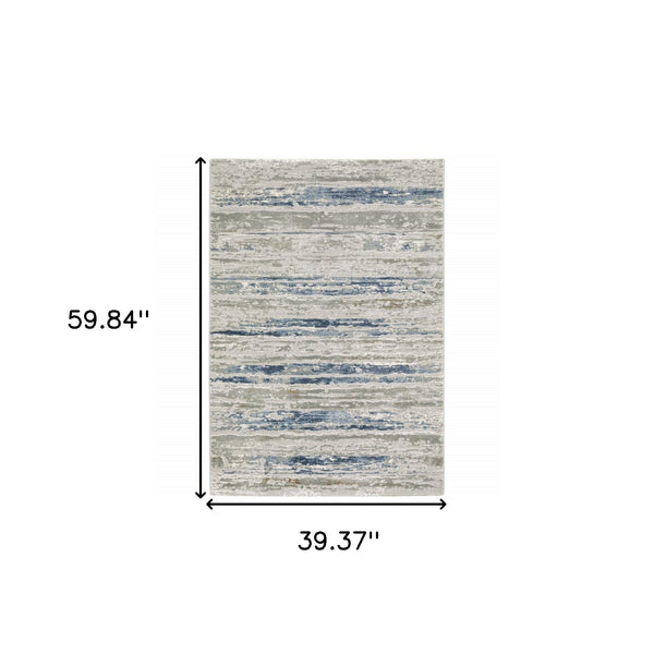 3' X 5' Blue Ivory Grey Light Blue And Brown Abstract Power Loom Stain Resistant Area Rug