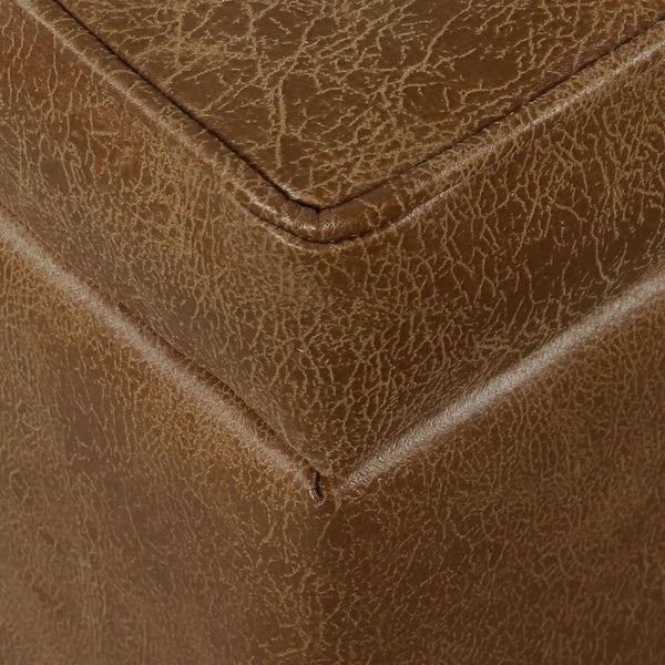 Small Distressed Brown Faux Leather Storage Ottoman