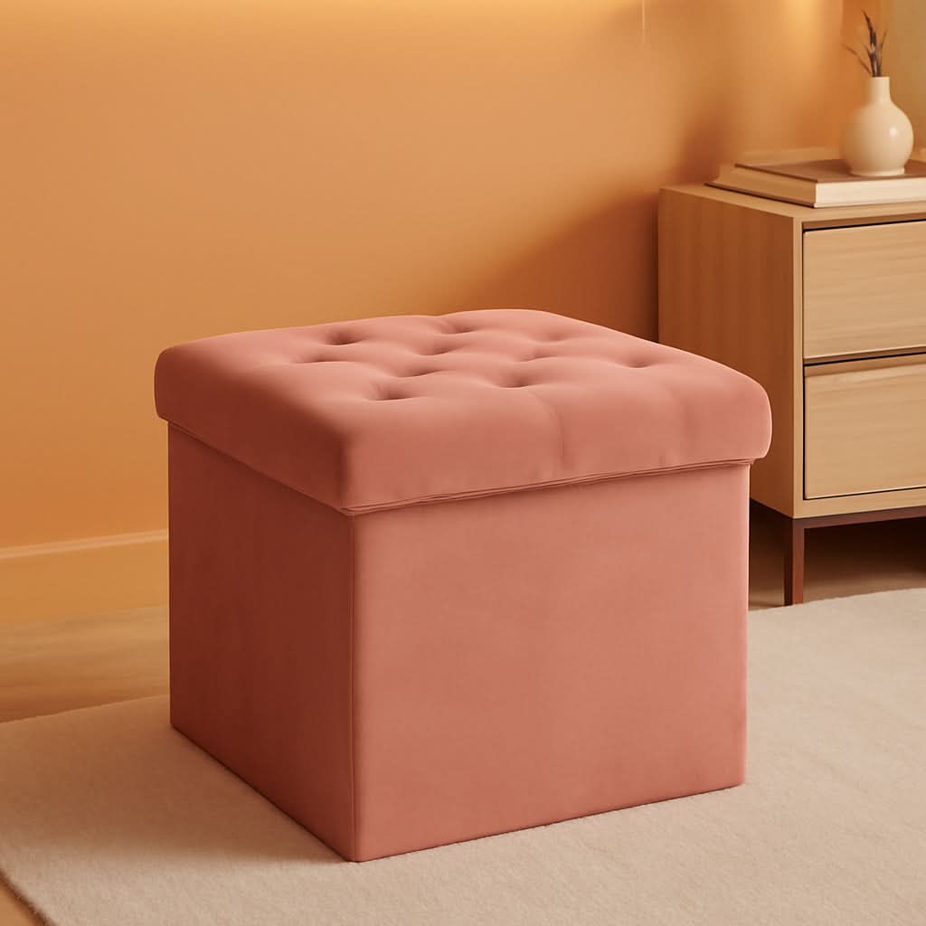 Warm Red Velvet Tufted Upholstered Storage Ottoman