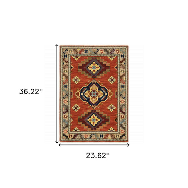 2' X 3' Red and Gold Oriental Power Loom Area Rug