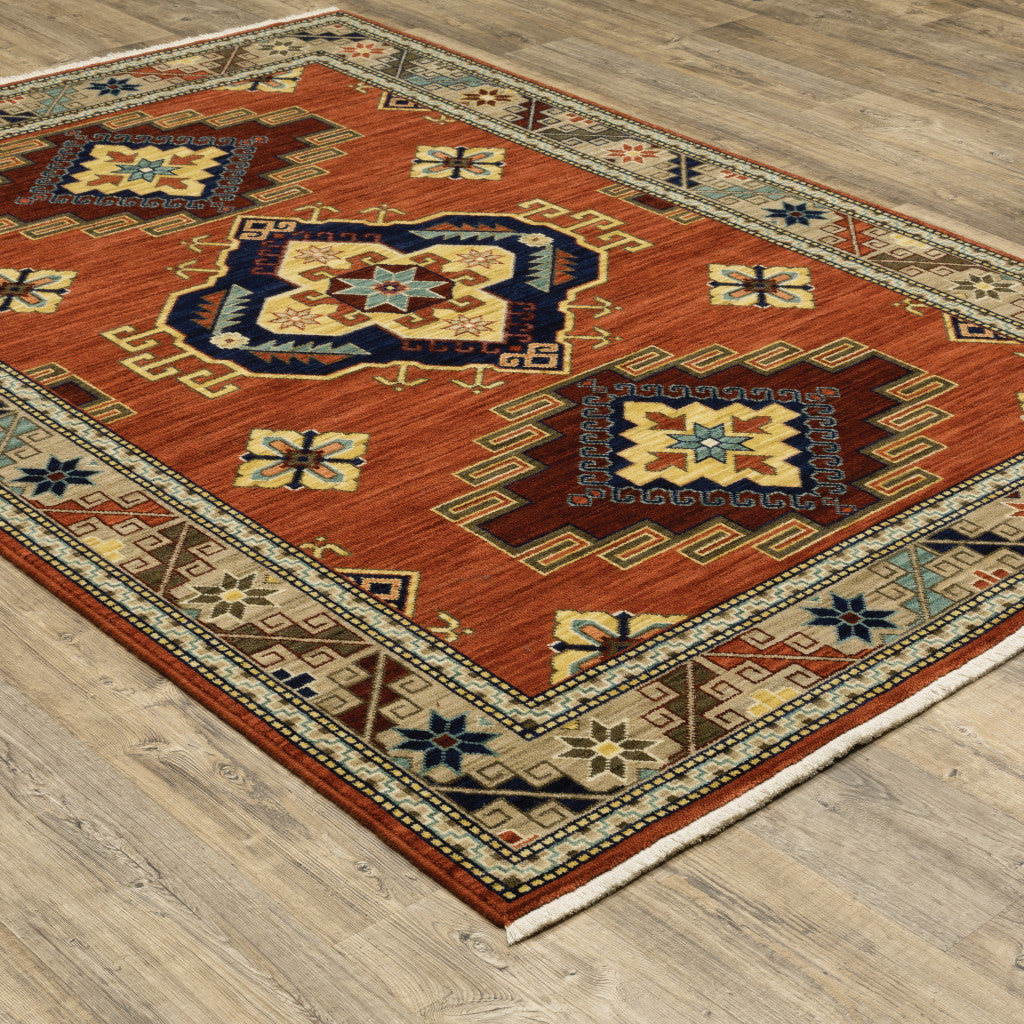2' X 3' Red and Gold Oriental Power Loom Area Rug