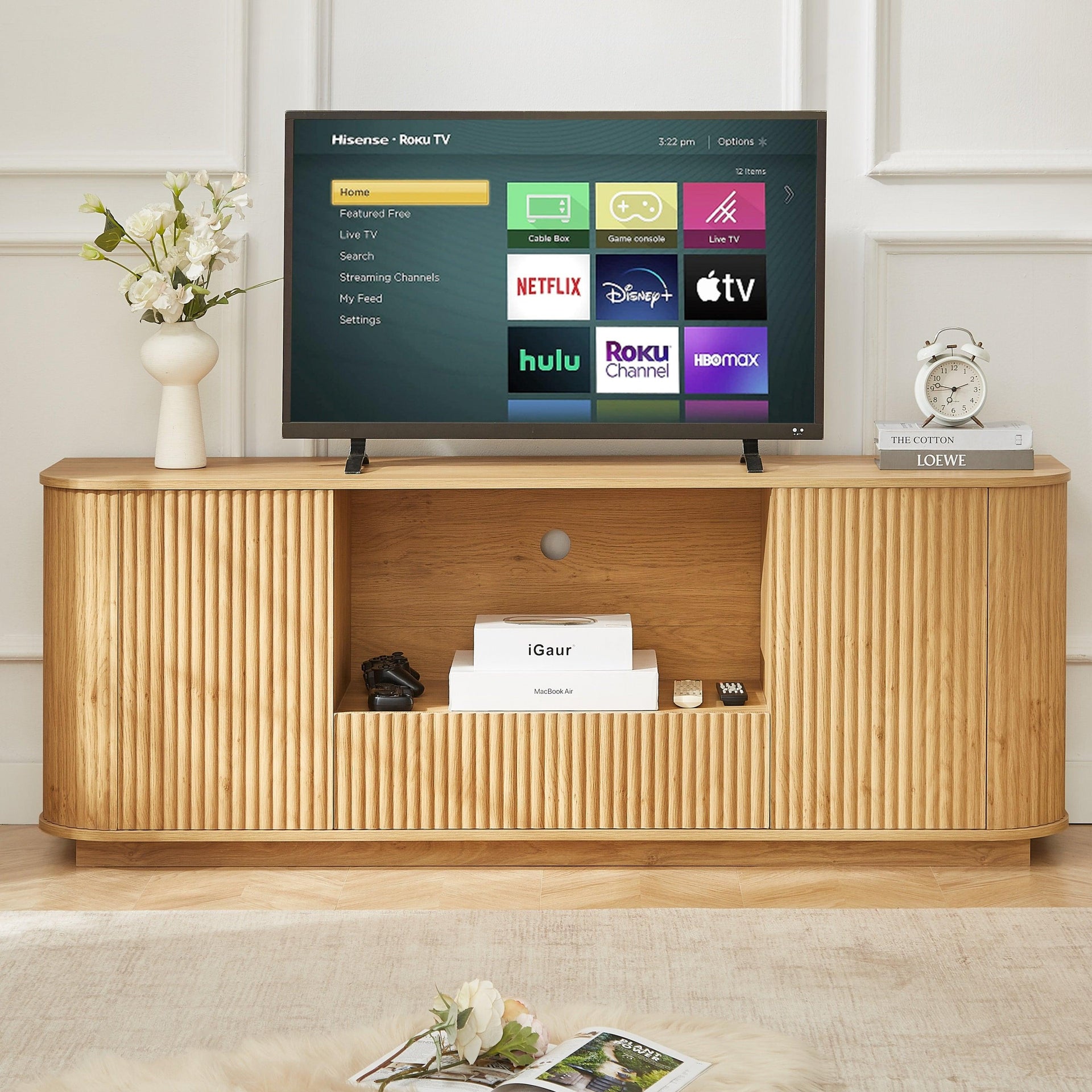 Ripple Modern TV Console – Soft Curves, Natural Wood Look