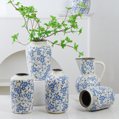 New Chinese style blue and white porcelain ceramic vase vintage ice cracked ornament for living room