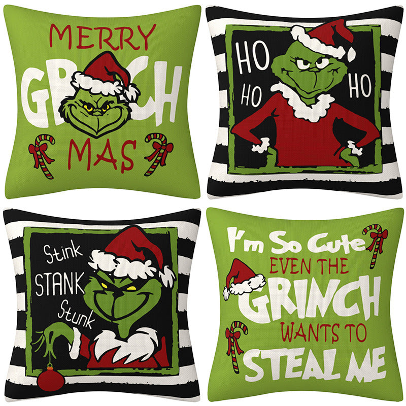 Greentown Cartoon Printed Christmas Pillow Cover Home Furnishings Cushion Sofa Pillowcase