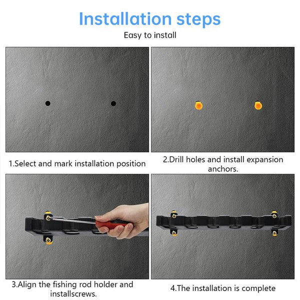 1pc 6-hole fishing rod wall mount, vertical/horizontal display frame