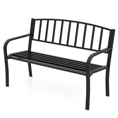 50 Inches Outdoor Garden Bench with Slatted Backrest and Curved Armrests-Black