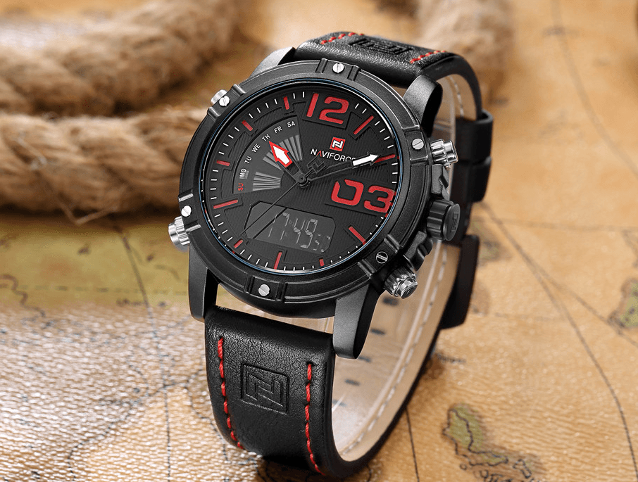 Men's Multifunction Digital Analog Waterproof Watch With Alarm And Automatic Time Zones Unique Design Excellent Gift