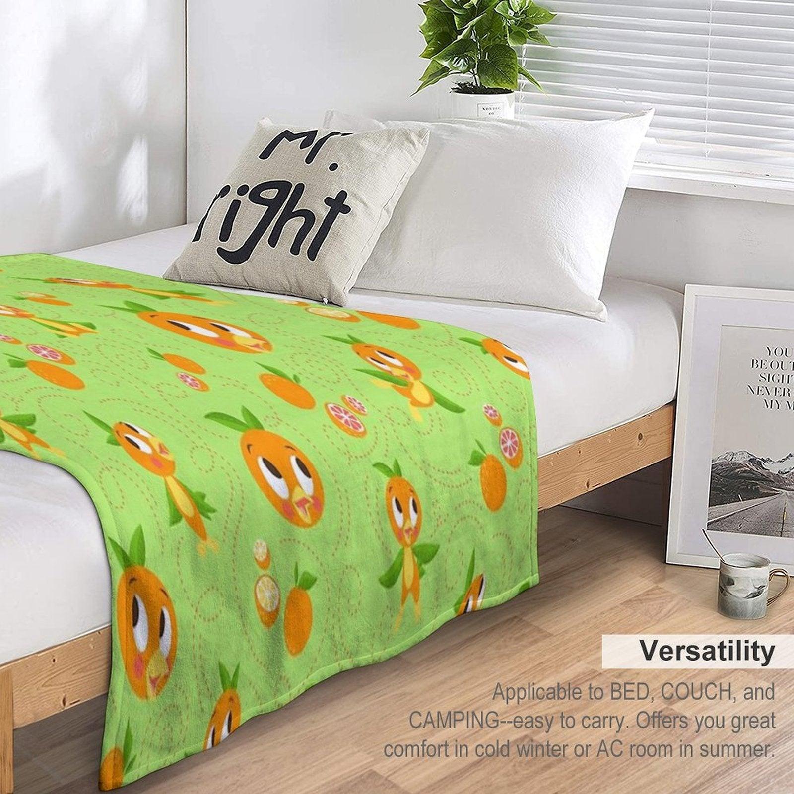 Hello Sunshine! - Orange Bird (green Background) Throw Blanket
