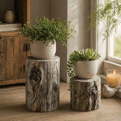 Distressed  Cement Log Display Riser
