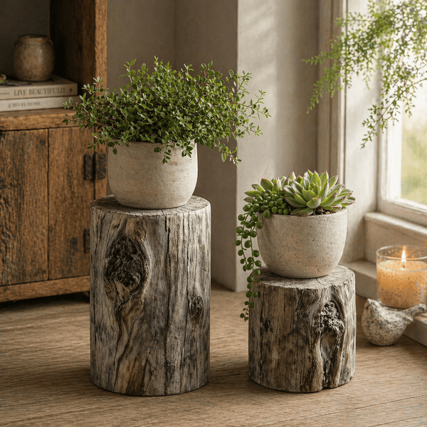 Distressed  Cement Log Display Riser
