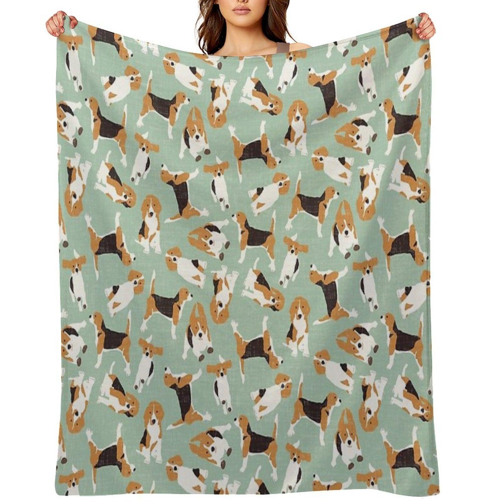 Beagle Scatter Mint Throw Blanket