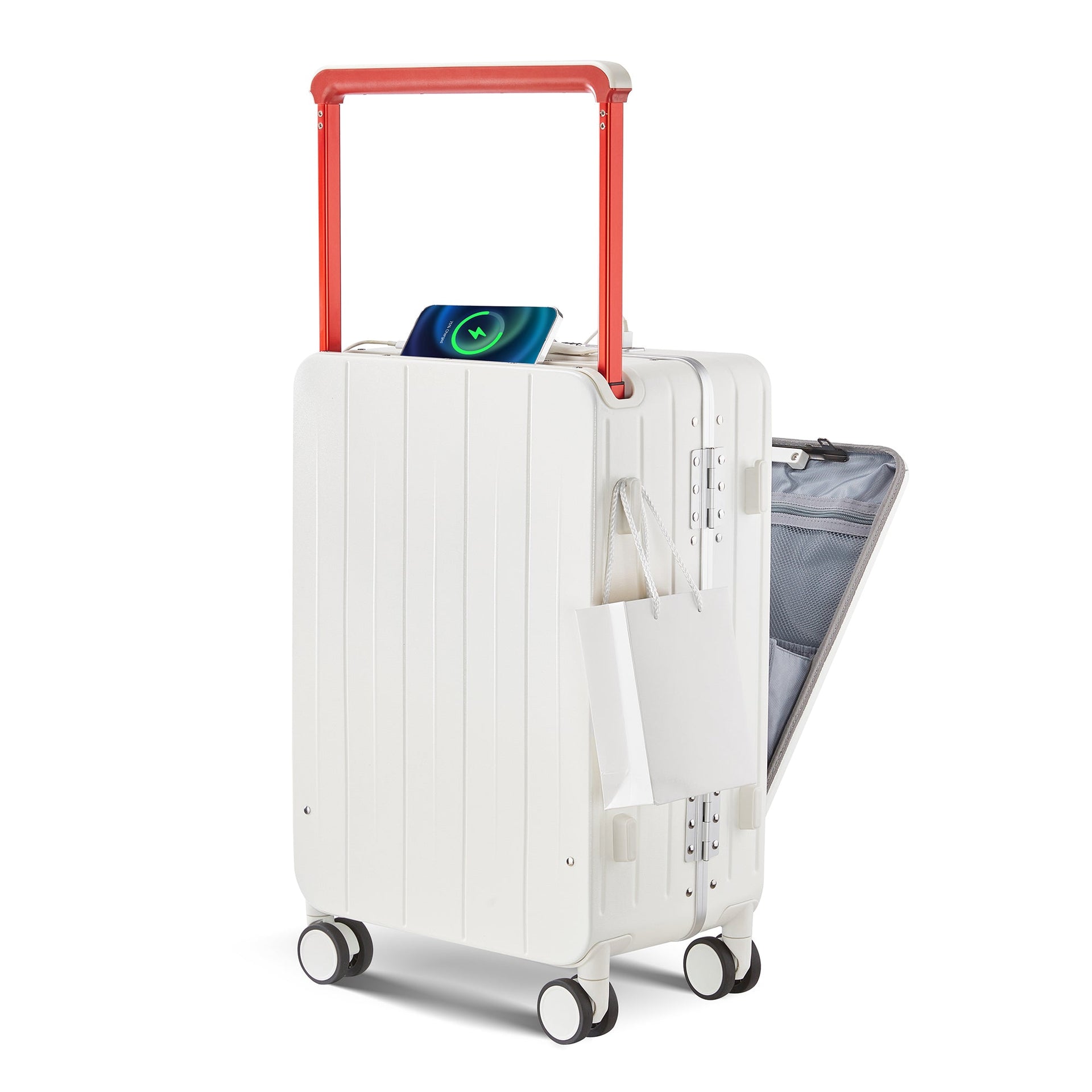 Aluminum Frame 20 Inch with Front Open Carry-on Luggage, PC Hard Shell Suitcase, Bounce Wide Handle Pull Rod Luggage with 360°Double Wheels, Built-In TSA Lock, Airline Approved Suitcase for Business