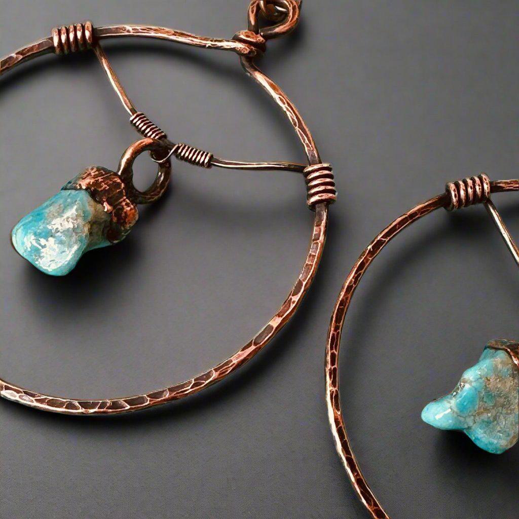 Raw Turquoise Hoops - Bohemian Jewelry | Handmade by Blackbird & Sage