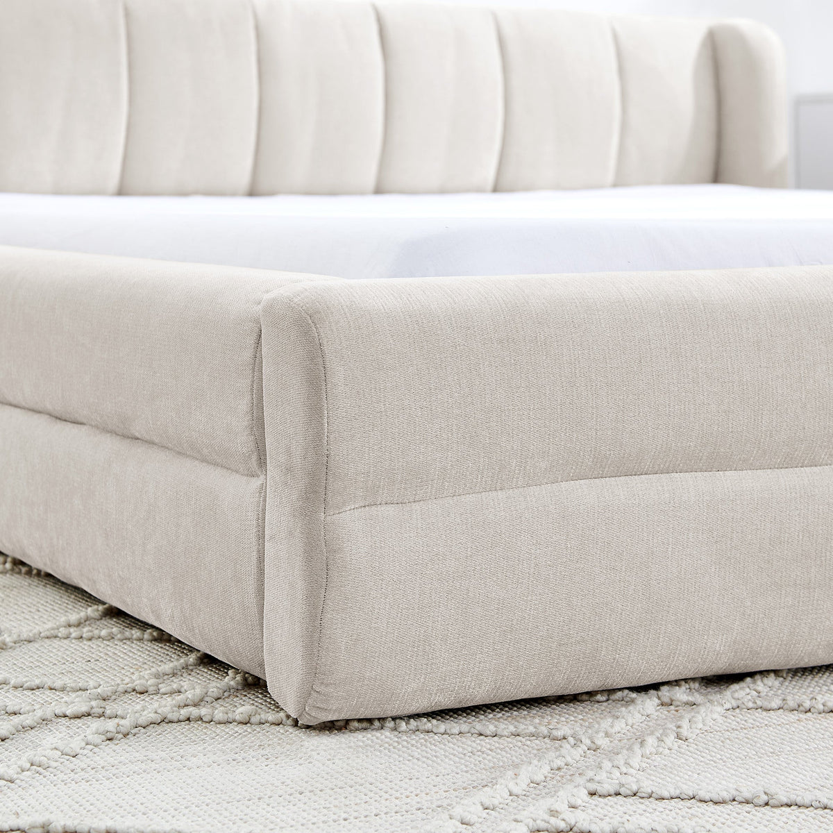 Queen Size Upholstered Bed Frame with Headboard - Beige