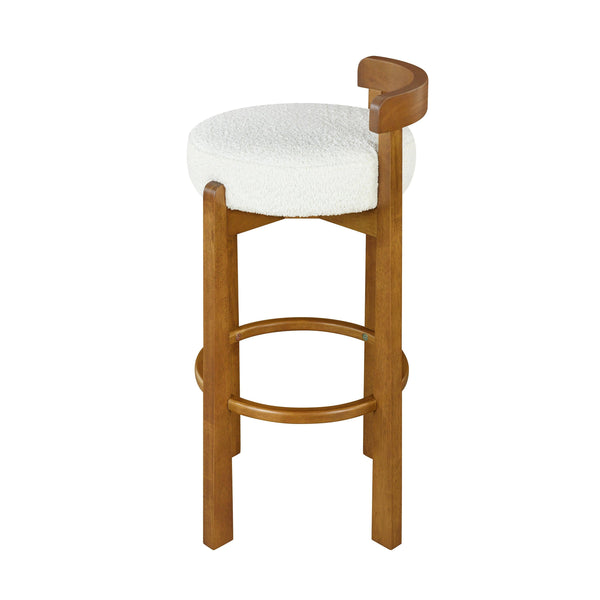 Walnut Wood Bar Stools with White Upholstered Seats – Modern Counter Stools (Set of 2)