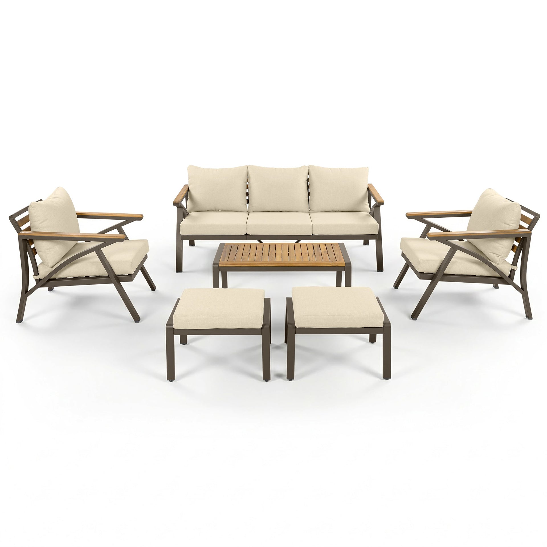 6-Piece Acacia Wood Outdoor Patio Conversation Set with Coffee Table