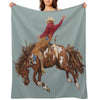Vintage Western Rodeo Art, Bronco Busting Cowboy Throw Blanket