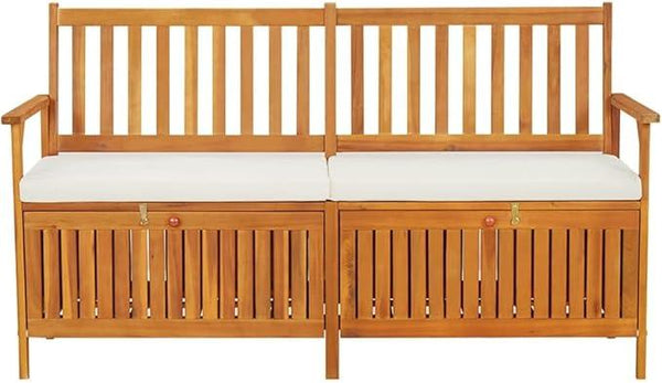 vidaXL Solid Acacia Wood Storage Bench with Cushion- Brown & Cream White, Indoor-Outdoor Versatile Bench with Ample Storage, Comfortable Padded Cushion Included