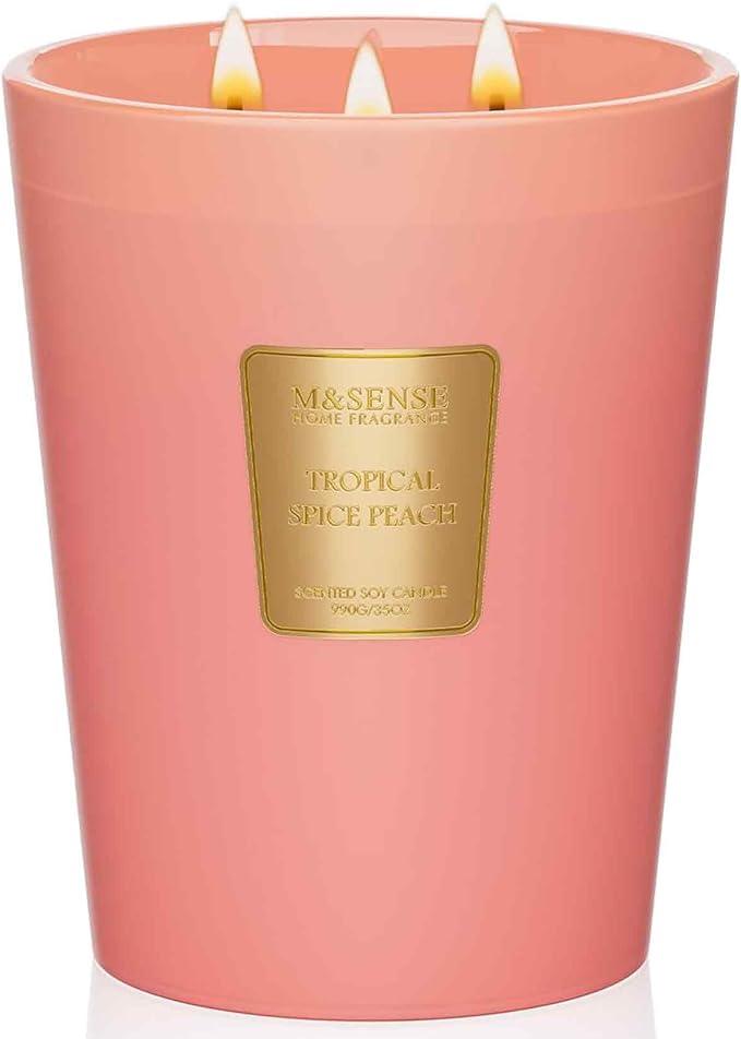 M&SENSE Tropical Spice Peach Scented 35oz 150H Burn Time, 3-Wick Natural Aromatherapy Candle Highly Scented Long Lasting, Home Fragrance Housewarming Gifts New Home Gift Ideas