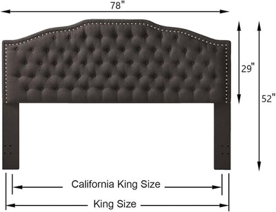 24KF Upholstered Button Tufted King Size Headboard with Nailhead Trim, Elegant Boucle Fabric California King headboard, 6031-K-Boucle-Dark Gray