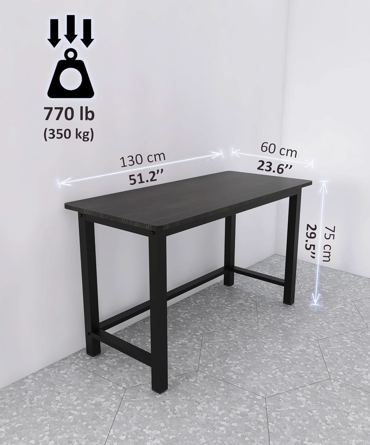 51 Inch Black Steel Computer Desk Heavy Duty 770 Lb