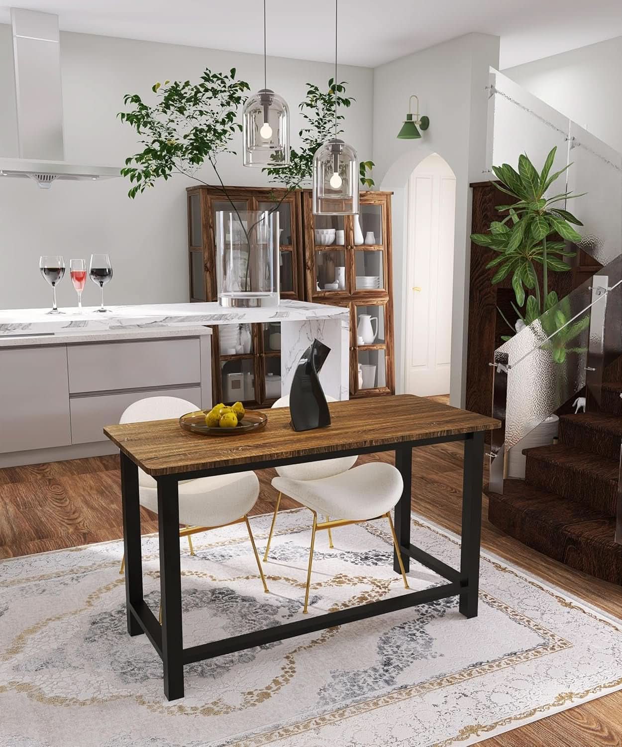 51 Inch Home Office Desk Two Tone Rustic Brown Black