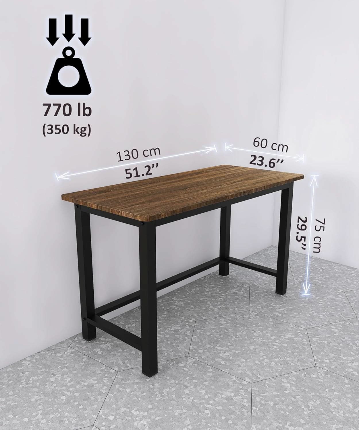 51 Inch Home Office Desk Two Tone Rustic Brown Black