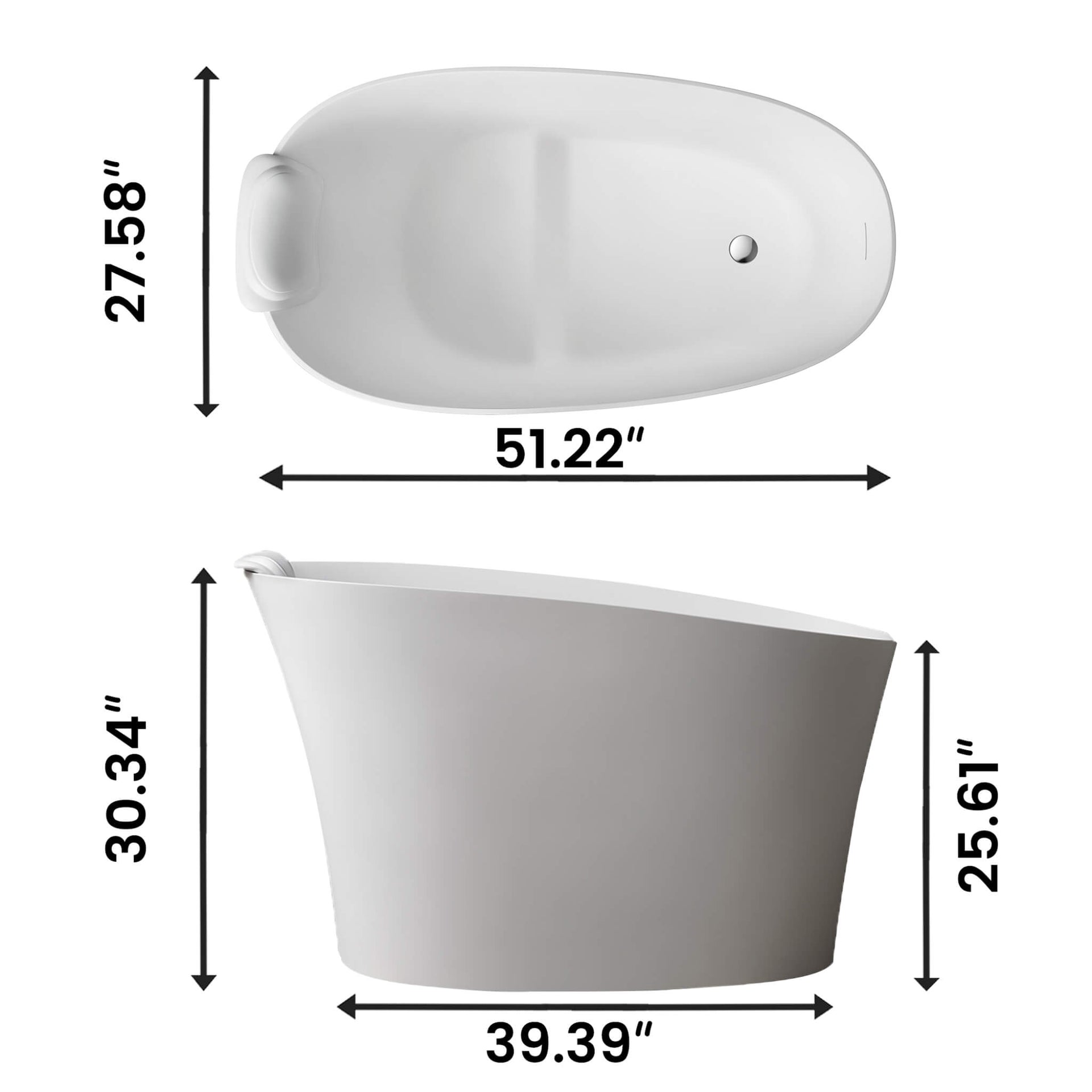 51-Inch Solid Surface Oval Freestanding Bathtub With Seat And Headrest (SAK61983)