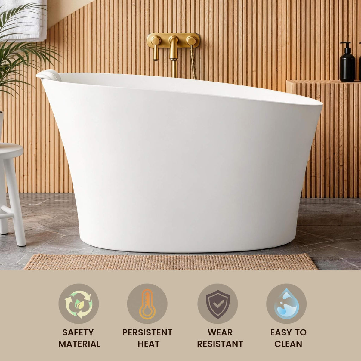 51-Inch Solid Surface Oval Freestanding Bathtub With Seat And Headrest (SAK61983)