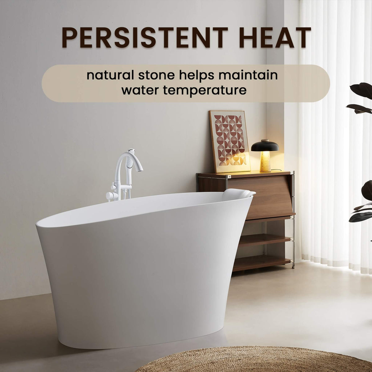 51-Inch Solid Surface Oval Freestanding Bathtub With Seat And Headrest (SAK61983)