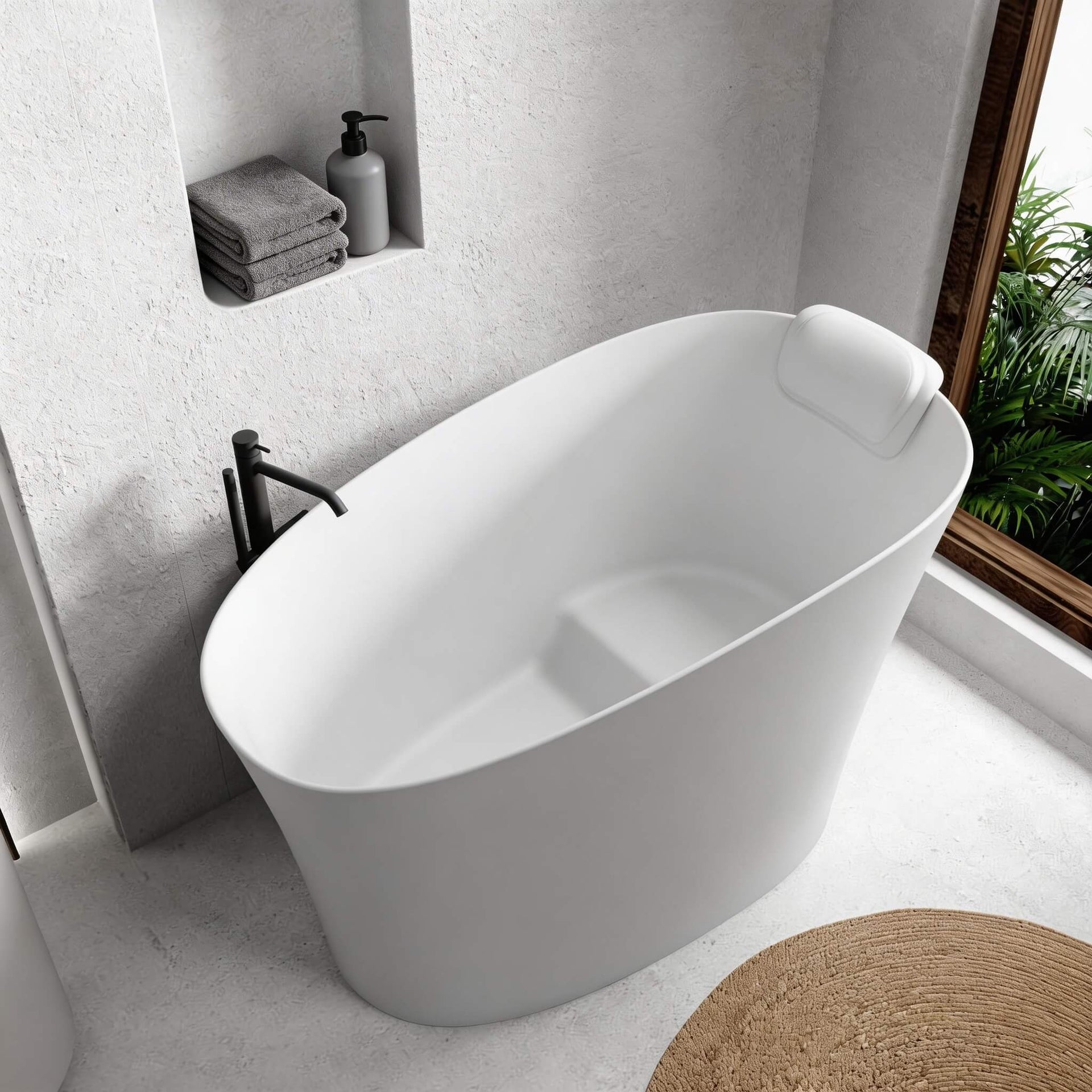 51-Inch Solid Surface Oval Freestanding Bathtub With Seat And Headrest (SAK61983)