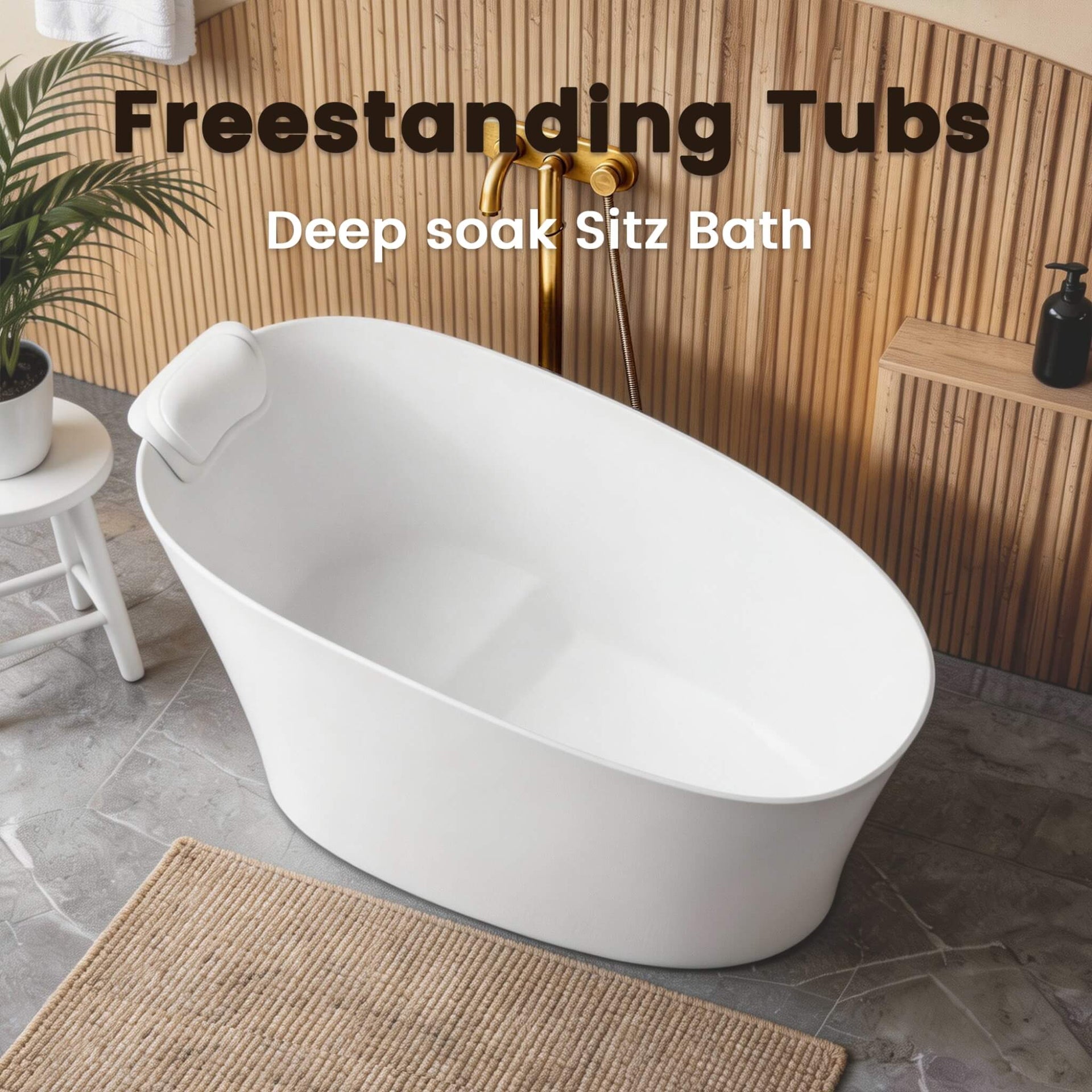 51-Inch Solid Surface Oval Freestanding Bathtub With Seat And Headrest (SAK61983)