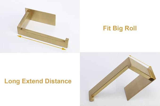 Toilet Paper Holder, Self Adhesive Tissue Holder Stainless Steel Rustproof Paper Roll Holder, No Drilling Easy to Install, Toilet Paper Rack Suitable for Office, Bathroom (Brushed Gold)