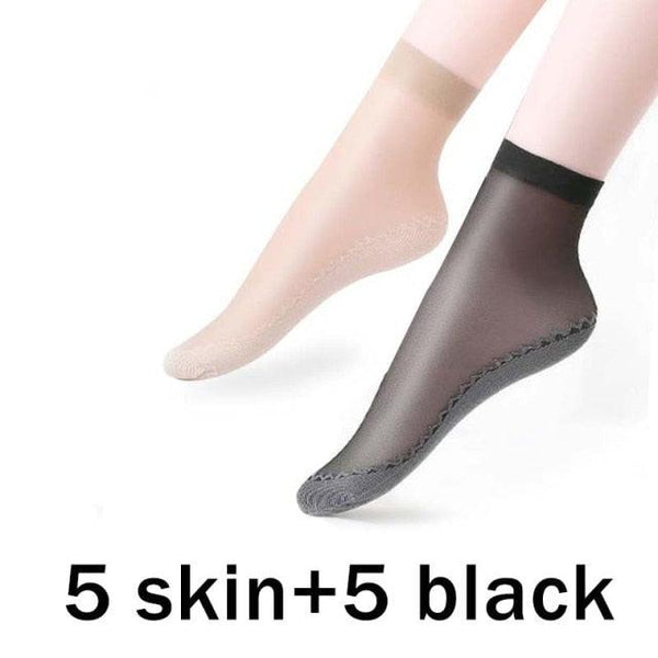 5/10 Pairs New Summer Velvet Silk Women Socks Pack Cotton Bottom Soft Fashion Ultrathin Breathable Transparent Socks Set