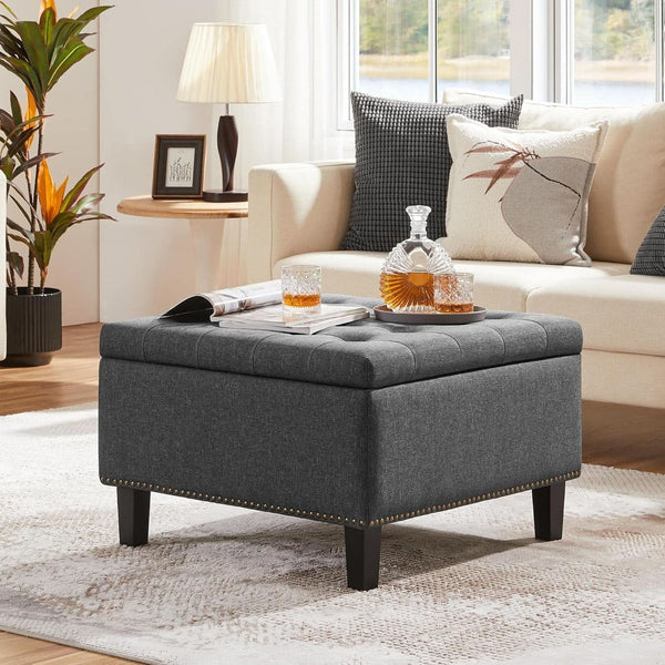 28 Inch Entryway Ottoman Bench Charcoal With Storage