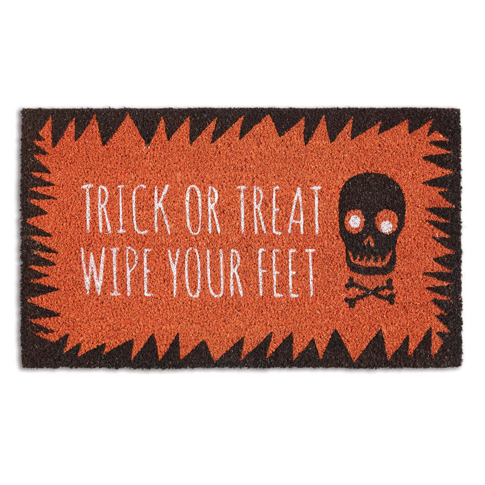 Trick-or-Treat Wipe Your Feet Halloween Doormat with Skull Design