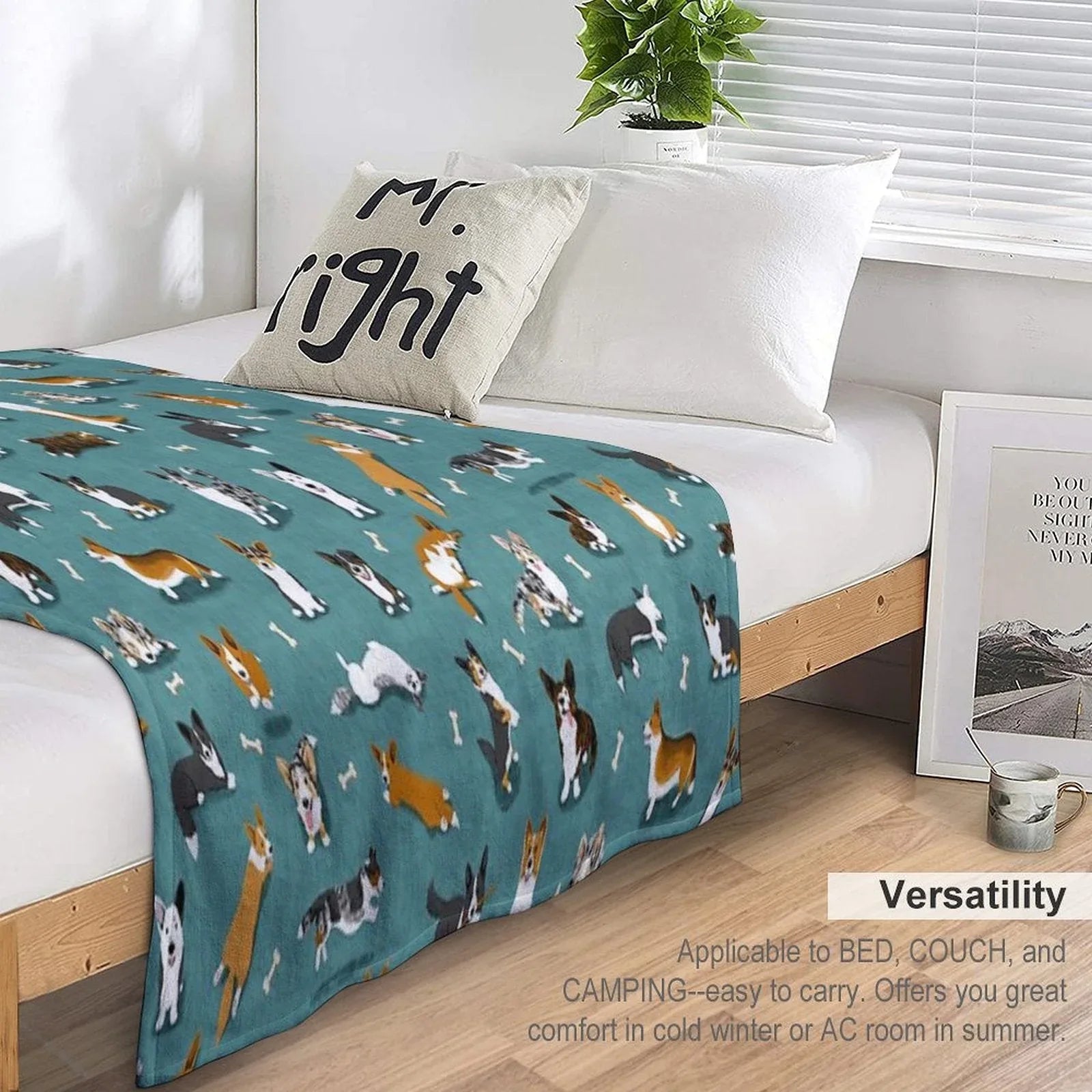 Cardigan Corgi Pattern on Teal Throw Blanket