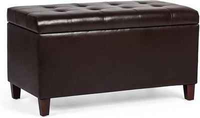 Asense Storage Ottoman Bench, Faux Leather Upholstered End of Bed Bench with Safety Hinge Wooden Legs, for Entryway Bedroom (Chocolate Brown, 33.3