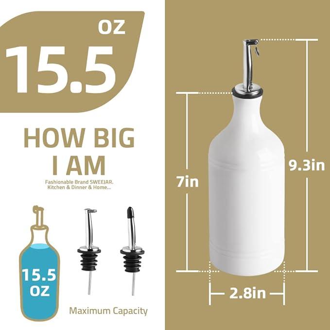 Sweejar Ceramic Olive Oil Dispenser Bottle, Opaque Oil Cruet Protects Oil to Reduce Oxidation, Suitable for Storage Oil, Vinegar, Coffee Syrups & Other Liquids, Pack of 1, 15.5 Fl Oz (Red)