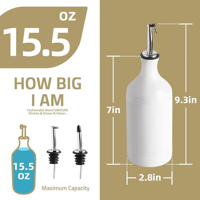 Sweejar Ceramic Olive Oil Dispenser Bottle, Opaque Oil Cruet Protects Oil to Reduce Oxidation, Suitable for Storage Oil, Vinegar, Coffee Syrups & Other Liquids, Pack of 1, 15.5 Fl Oz (White)