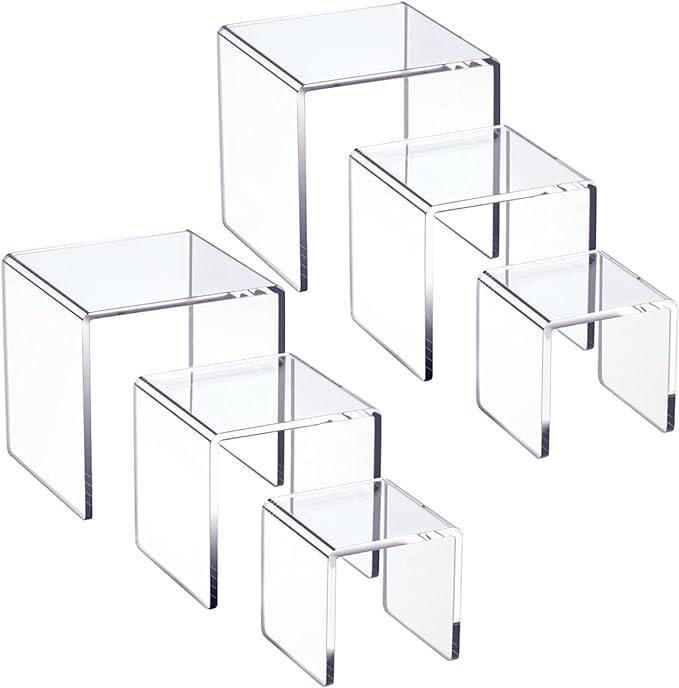 HIIMIEI Clear Acrylic Display Risers 2 Sets, 3-Tier Risers Stands Showcase for Amiibo Funko Pop Figures, Dessert, Jewelry-5