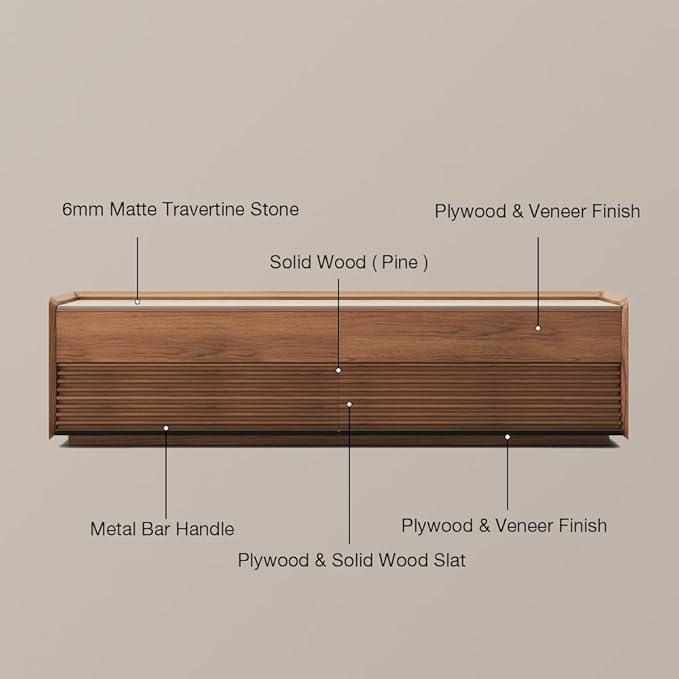 POVISON Fully-Assembled Mid Century Matte Sintered Stone TV Stand, 70.87