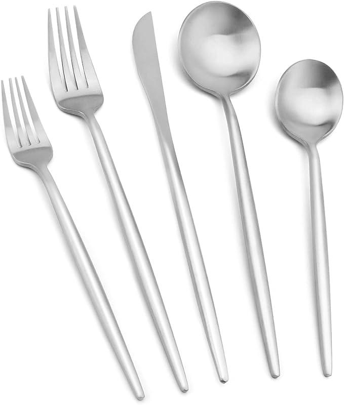 Matte Silverware Set, Vanys 20 Piece Stainless Steel Cutlery Flatware Set, Kitchen Utensil Sets for 4, Tableware With Knife Spoons And Forks Set, Satin Finished Polished