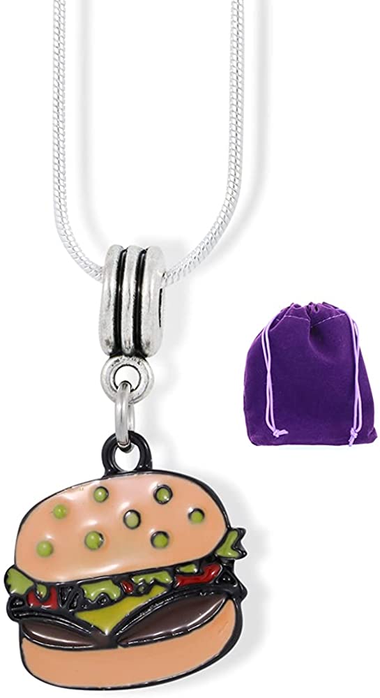 Emerald Park Jewelry Hamburger Necklace | Coloured Enamel Charm Snake Chain Pendant 100% Stainless Steel Snake Chain