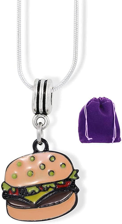 Emerald Park Jewelry Hamburger Necklace | Coloured Enamel Charm Snake Chain Pendant 100% Stainless Steel Snake Chain